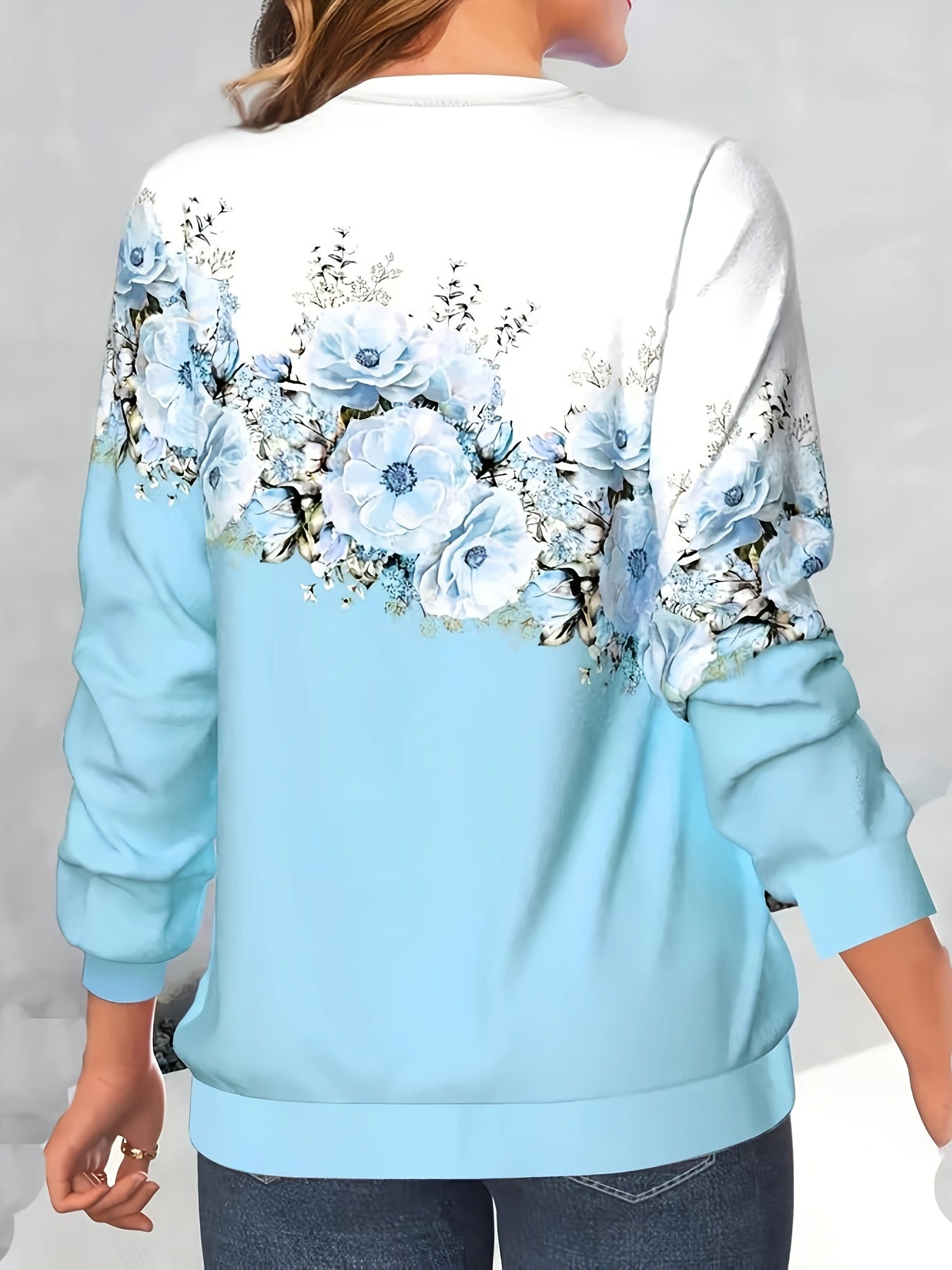 vlovelaw  Crew Neck Flowers Print Sweatshirt, Casual Sports Running Long Sleeve Tops, Women's Clothing