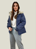 vlovelaw  Solid Color Cotton-padded Jacket Coat, Casual Long Sleeve Hooded Warm Coat, Women's Clothing