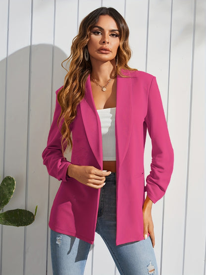 vlovelaw  Solid Open Front Blazer, Casual Lapel Long Sleeve Blazer For Office & Work, Women's Clothing