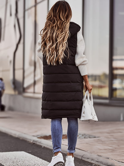 vlovelaw Button Front Hooded Coat, Casual Sleeveless Long Length Outerwear, Women's Clothing