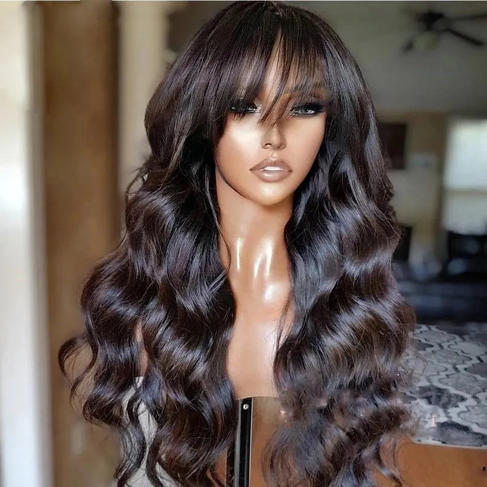 Red Color Body Wave Lace Front Wig Human Hair Wigs With Bangs Glueless Lace Frontal Wig Pre Plucked Cheap Hair Synthetic Wigs On Sale