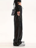 Y2K Striped Drawstring Pants, Baggy Long Length Wide Leg Pants, Women's Clothing