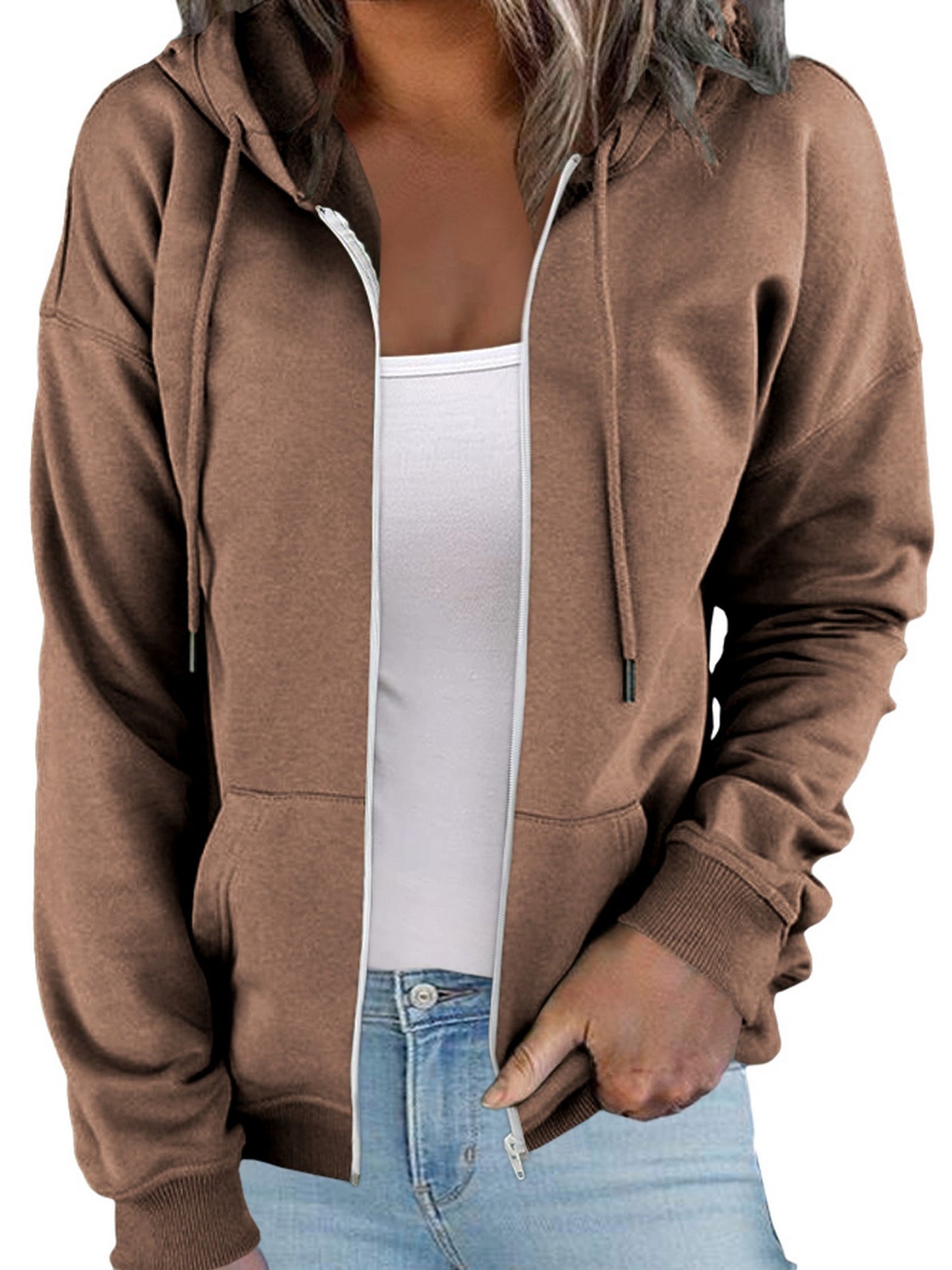 Women's Sweatshirt Casual Oversized Zip Up Long Sleeve Streetwear Hoodie