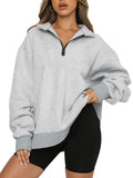 vlovelaw Zipper Oversized Sweatshirts, Casual Drop Shoulder Long Sleeve Solid Pullover, Women's Clothing