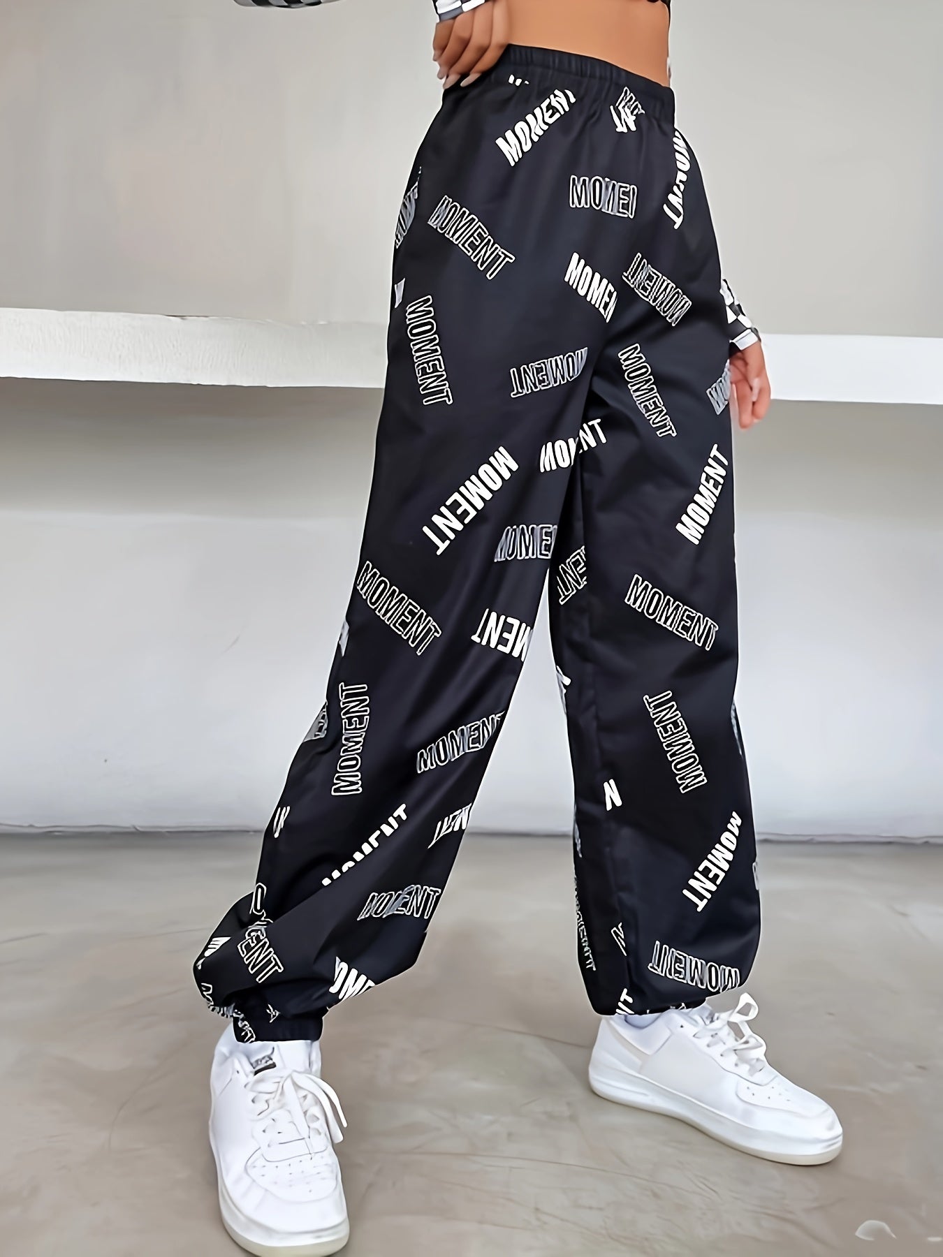 vlovelaw  Letter Print Baggy Joggers, Casual Elastic Waist Pants, Women's Clothing