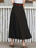 vlovelaw Plus Size Casual Skirt, Women's Plus Solid Stitching High Rise Swing Maxi Skirt Without Belt