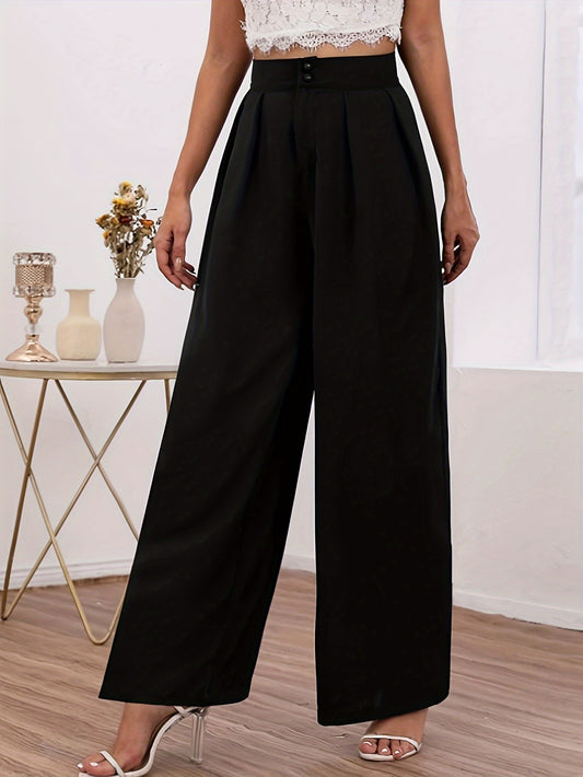 Solid Color Wide Leg Pants, Casual High Waist Loose Pants, Women's Clothing