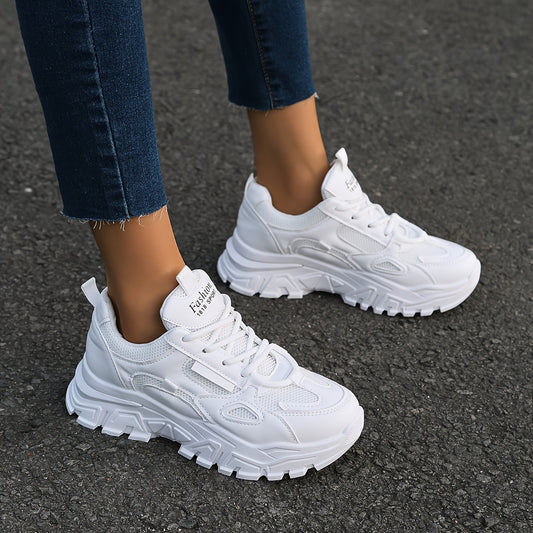 vlovelaw  Fashion Simple Thick Bottom White Shoes, Comfortable And Breathable Lace Up Outdoor Sneakers