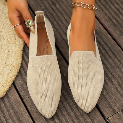 Cozy Womens Knitted Flat Shoes - Soft, Breathable, and Comfortable Slip-On Shoes with Pointed Toe, Rubber Sole, and Fabric Upper for Daily Wear