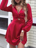 vlovelaw Twist Cut Out Dress, Elegant Long Sleeve Dress For Party & Banquet, Women's Clothing