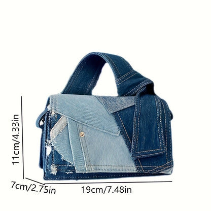 vlovelaw Denim Stitching Handbag For Women, Vintage Crossbody Bag, Mini Patchwork Clutch Purse