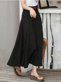 vlovelaw Plus Size Casual Skirt, Women's Plus Solid Stitching High Rise Swing Maxi Skirt Without Belt