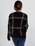 vlovelaw  Plaid Crew Neck Pullover Sweater, Casual Long Sleeve Drop Shoulder Sweater For Fall & Winter, Women's Clothing