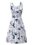 vlovelaw  Plus Size Elegant Dress, Women's Plus Floral Print Round Neck Medium Stretch Tank Dress