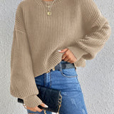 vlovelaw  Solid Crew Neck Pullover Sweater, Casual Long Sleeve Sweater For Fall & Winter, Women's Clothing