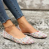 Women's Elegant Pointed Toe Flats, Side Cut-out Slip On Tweed Shoes, Comfy Soft Sole Flat Shoes