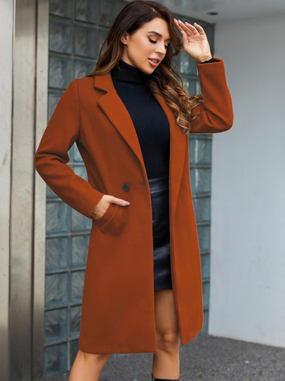 vlovelaw  Double Breasted Lapel Coat, Elegant Long Sleeve Solid Outerwear, Women's Clothing