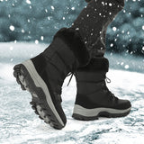 Men's Trendy High Top Snow Boots With Warm Plush Lining, Comfy Non Slip Lace Up Shoes For Men's Outdoor Activities