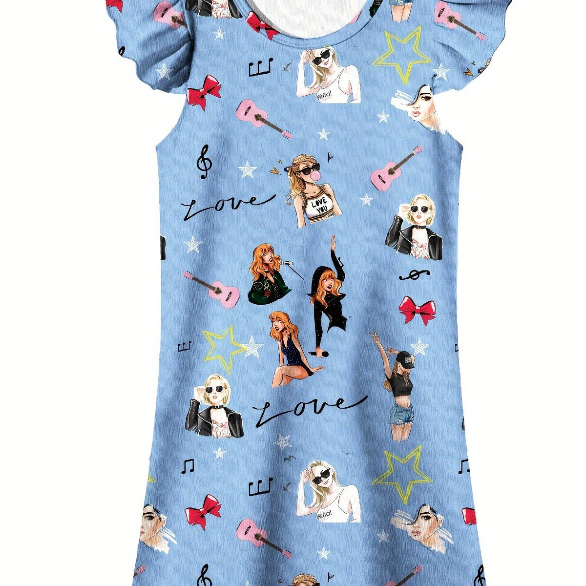 4-12 Years Old Girls Vibrant Animated Print Casual Dress - Ultra-Comfortable, Easy Care, Super Stretchy Fabric - Ideal for Spring and Summer Seasons