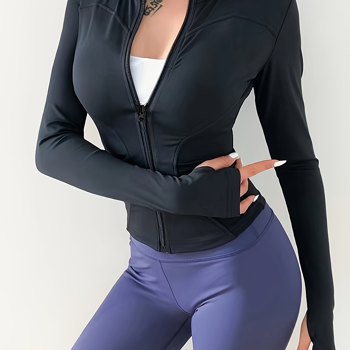 vlovelaw  Quick Drying Slimming Fitness Jacket, Long Sleeves With Thumb Holes Sports Coat, Women's Activewear