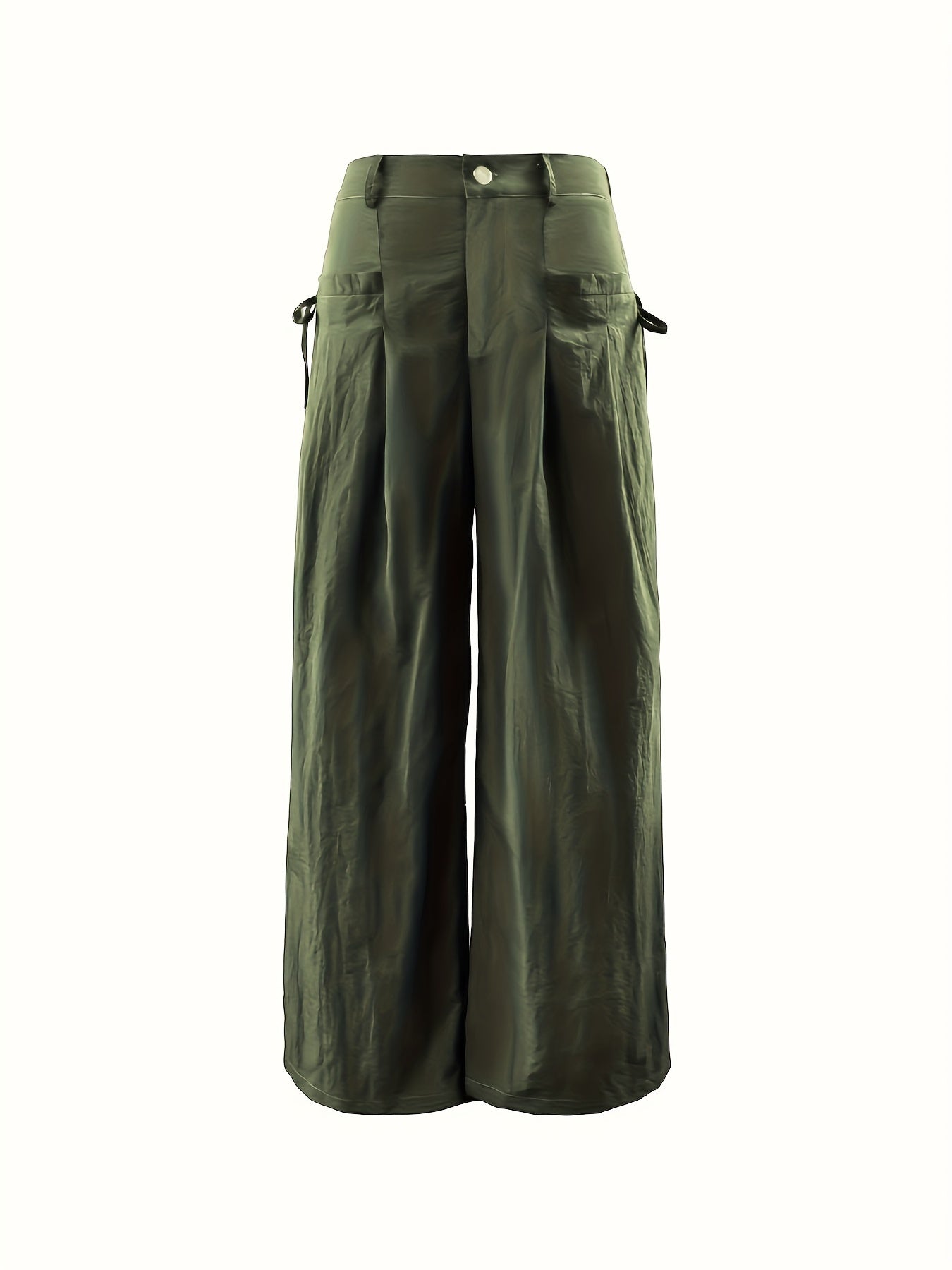 vlovelaw  Solid Side Tied Wide Leg Pants, Casual Pleated High Waist Pants, Women's Clothing