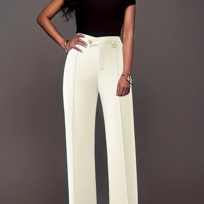 Solid Pintuck Straight Leg Pants, Casual Asymmetrical High Waist Pants, Women's Clothing