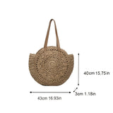 Summer Hollow Design Round Straw Bag, Minimalist Woven Women's Shoulder Bag, Beach Bag