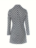 vlovelaw  Houndstooth Pattern Two-piece Set, Long Sleeve Outerwear & Cami Dress Outfits, Women's Clothing