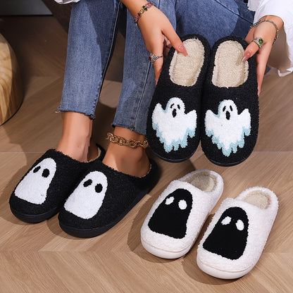 Cozy Halloween Cartoon Slippers - Warm, Plush Open-Toe Home Shoes with Strappy Back Support