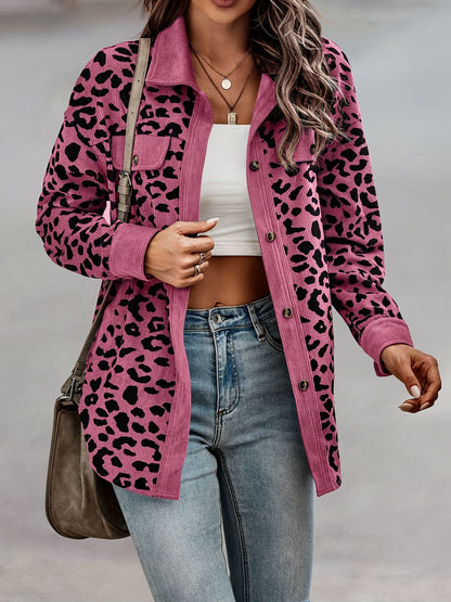 vlovelaw  Leopard Print Shacket Jacket, Casual Button Front Turn Down Collar Long Sleeve Outerwear, Women's Clothing