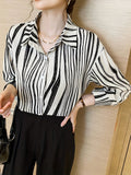 vlovelaw Striped  Print Button Front Shirt, Versatile Long Sleeve Shirt For Spring & Fall, Women's Clothing