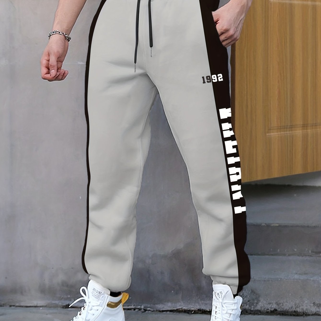 vlovelaw  Letter Print Drawstring Sweatpants Loose Fit Pants Men's Casual Joggers For Men Winter Fall Running Jogging