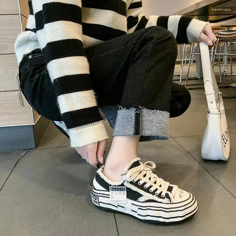 Casual Shoes Women Canvas  Tassel Fashion Platform Flats Black Sneakers Spring Female Vulcanized