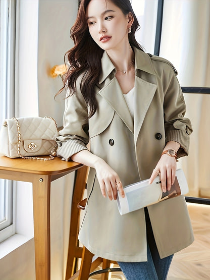 vlovelaw  Double-breasted Notched Collar Coat, Casual Long Sleeve Pocket Coat For Fall & Winter, Women's Clothing