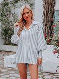 vlovelaw  Lantern Sleeve Striped Cross Shirts, Casual Every Day Blouses Tops, Women's Clothing