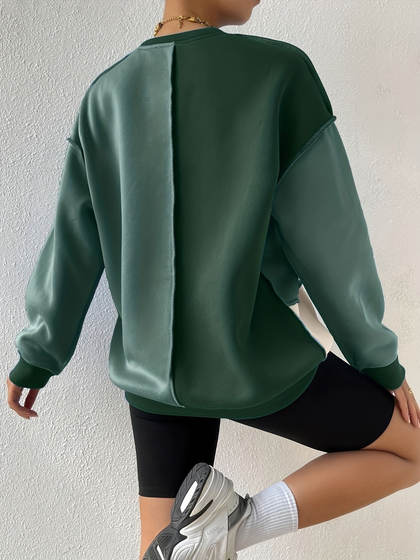 Color Block Crew Neck Sweatshirt, Casual Long Sleeve Drop Shoulder Sweatshirt, Women's Clothing