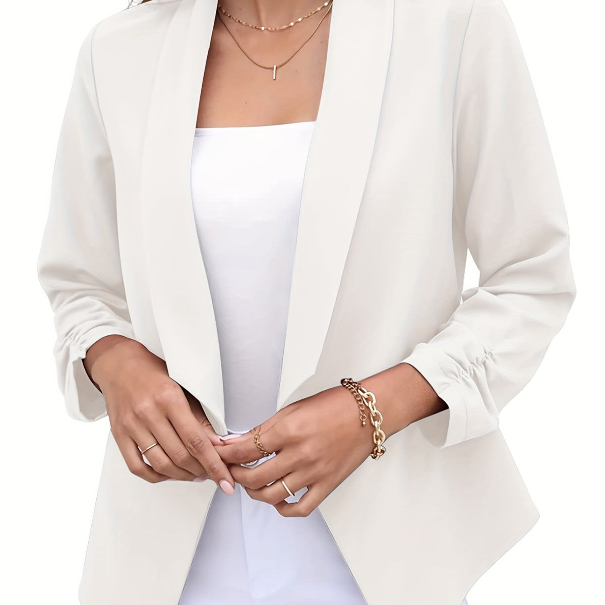 vlovelaw  Shawl Collar Open Front Blazer, Casual 3/4 Sleeve Blazer For Office & Work, Women's Clothing