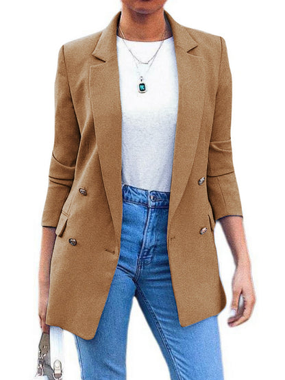 Women's Outerwear Double Breasted Blazer Long Sleeve Open Work Office Coat