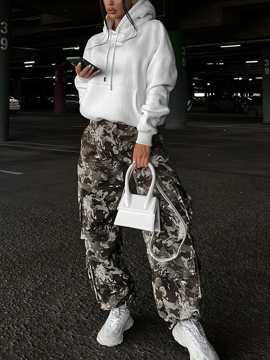 vlovelaw  Camo Print Elastic Waist Pants, Casual Cargo Pants, Women's Clothing