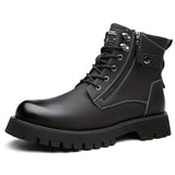 Vintage Men's Motorcycle Boots | Windproof, Anti-skid Sole | Side Zip, Lace-up | Multi-season Outdoor Footwear