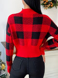 vlovelaw  Plaid Crew Neck Pullover Sweater, Casual Long Sleeve Fall Winter Sweater, Women's Clothing