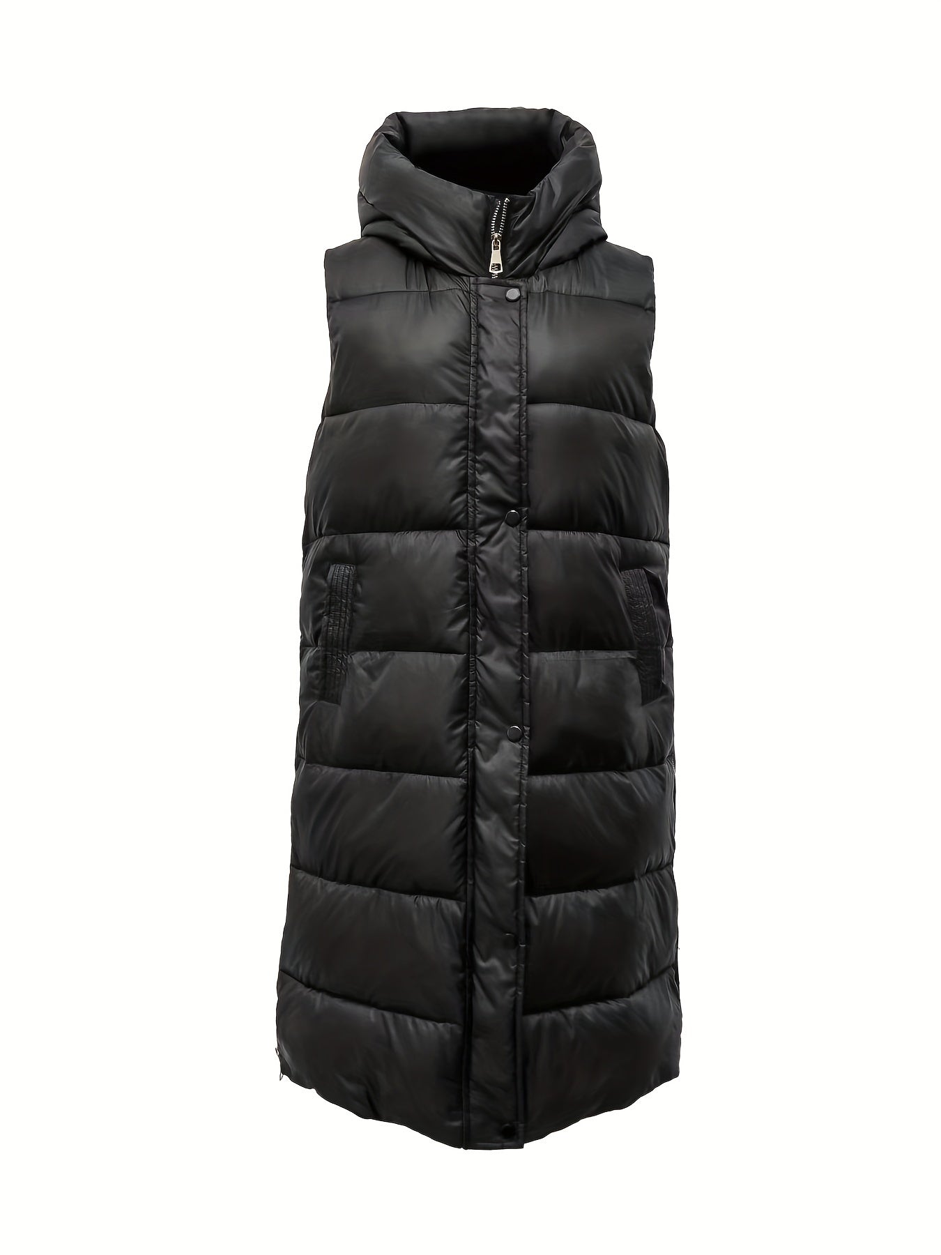 vlovelaw  Solid Zip Up Pockets Cotton-padded Coat, Casual Sleeveless Warm Jacket Coat, Women's Clothing