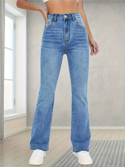 vlovelaw  High Stretch Washed Straight Jeans, Slant Pockets High Waist Denim Pants, Women's Denim Jeans & Clothing