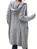 vlovelaw  Solid Twisted Knitted Hooded Cardigans, Casual Long Sleeve Cardigan For Fall & Winter, Women's Clothing