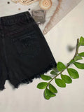 Black Raw Hem Denim Shorts, Distressed Slash Pockets Ripped Non-Stretch Short Denim Pants, Women's Denim Jeans & Clothing