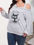 Plus Size One Shoulder Skull Print T-shirt, Women's Plus Casual Drop Shoulder Tee