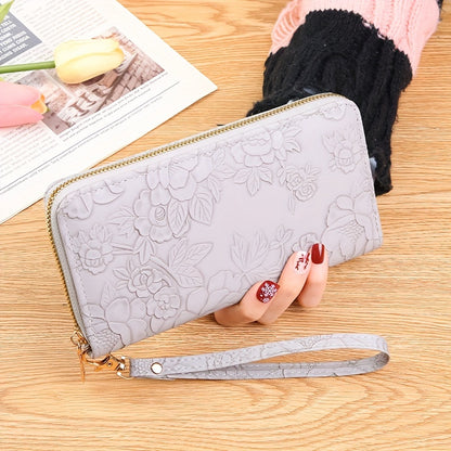 Fashionable Floral Embossed Womens Long Wallet - Durable PU Leather with Multiple Card Slots, Phone Wristlet & Coin Purse - Perfect for Stylish On-the-Go Fashionistas