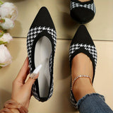 Womens Plaid Houndstooth Pointed Toe Ballet Flats - Lightweight, Soft, Comfy, Slip-on Shoes with Light Up Feature, Faux Leather Insole, and Plastic Sole - Perfect for Fall Season Walking