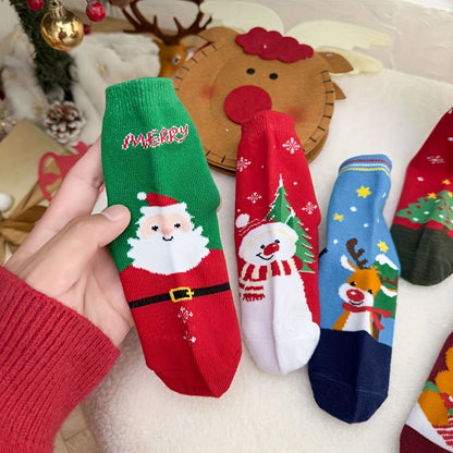 2/5 Pairs Of Girl's Christmas Style Funny Pattern Crew Socks, Comfy Breathable Casual Thermal Socks, Winter & Autumn