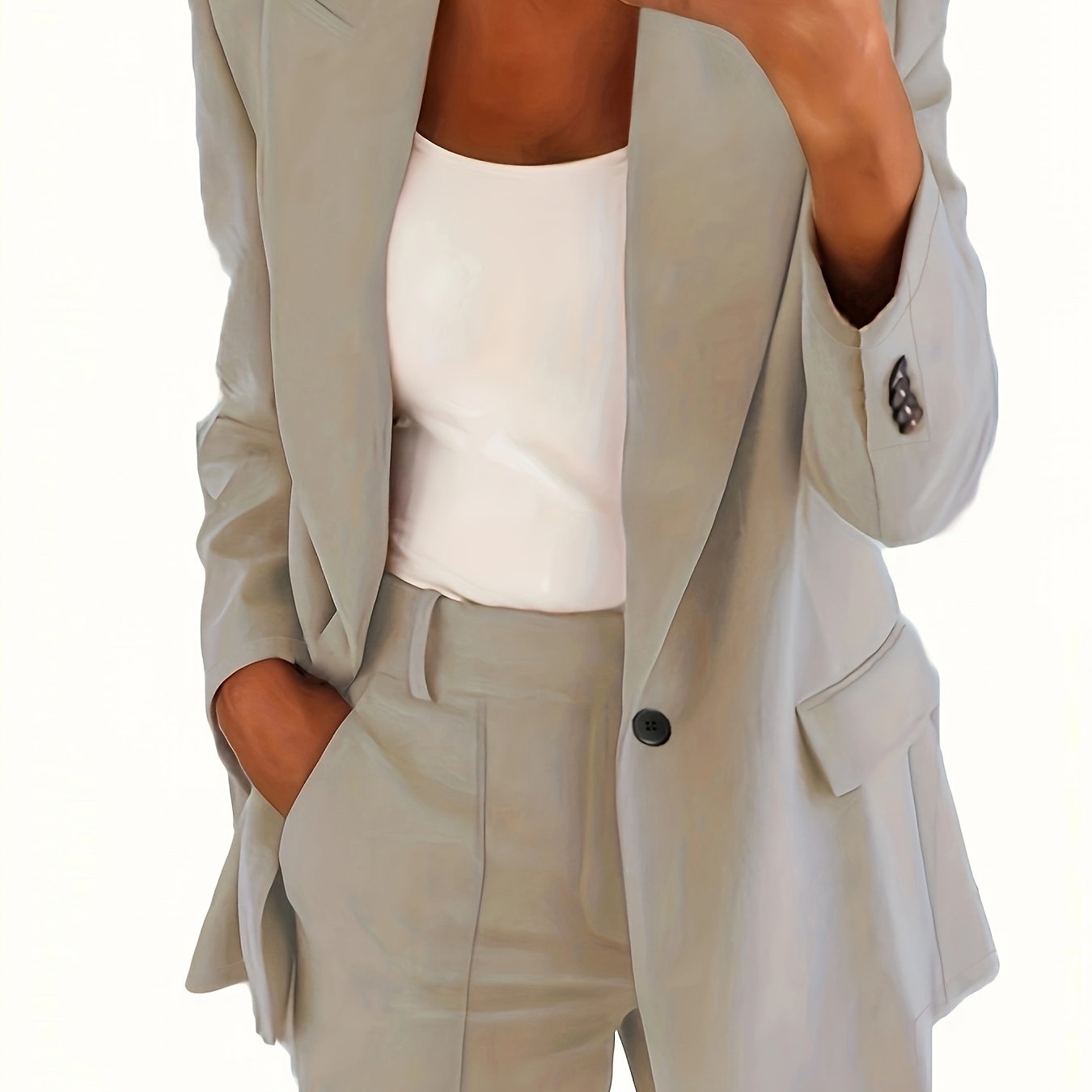 vlovelaw  Solid Lapel Pocket Blazer, Elegant Long Sleeve Blazer For Spring & Fall, Women's Clothing